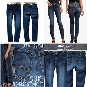 Silver Jeans Co. Suki Mid Rise Straight Leg Jeans Vintage Dark Wash 33W 12 14